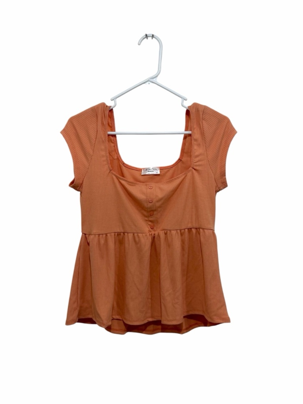 Electric Behaviour Rust Orange Ribbed Peplum Top